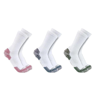 White Carhartt Women's Lightweight Cotton Blend 3 Pack Crew Socks