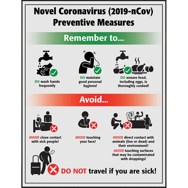 Safety Poster: Novel Coronavirus Preventative Measures 22" x 17"
