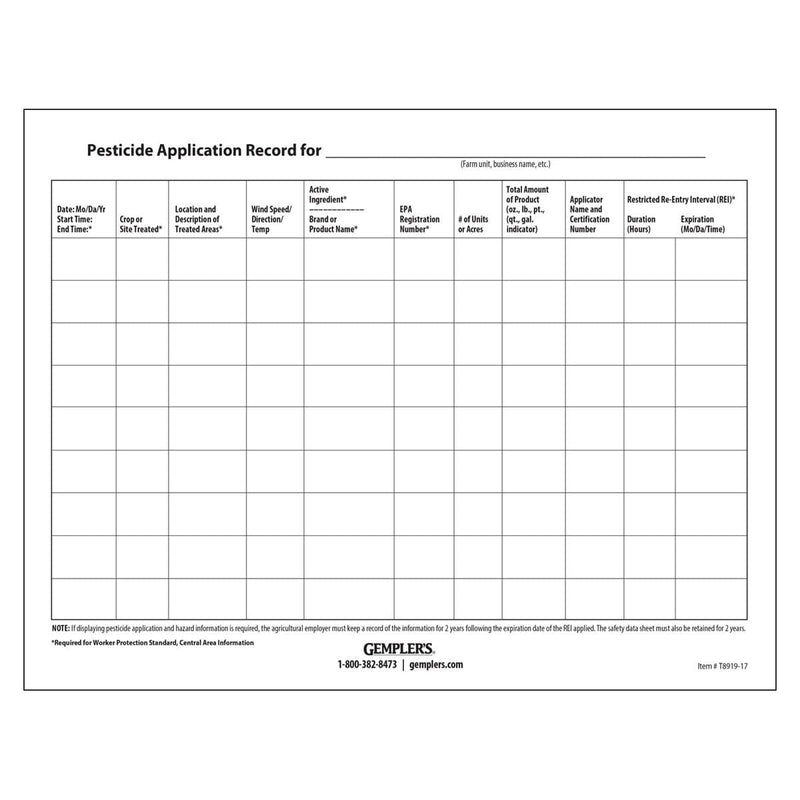 Gemplers WPS Pesticide Application Posting Sheets