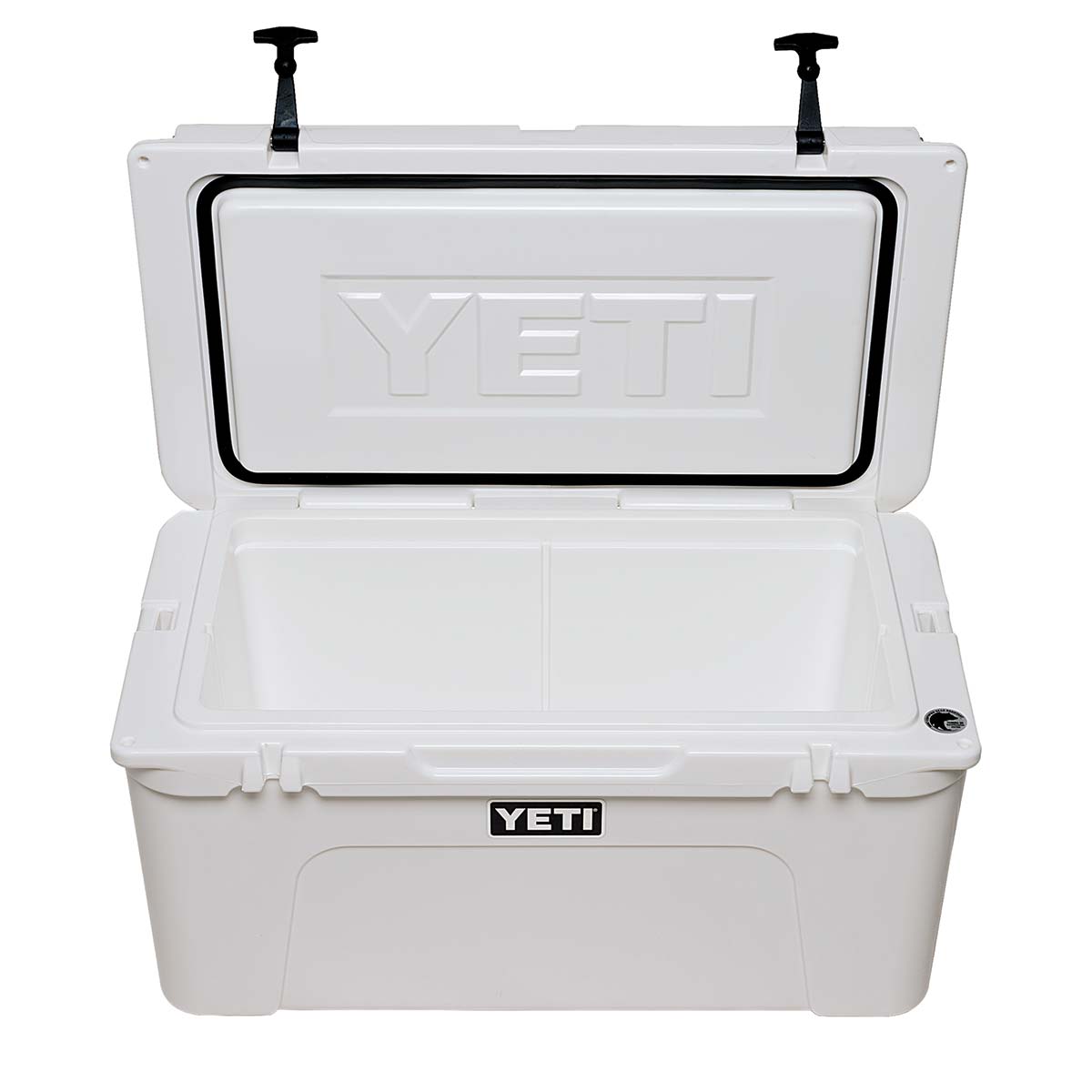 White YETI Tundra 65 Cooler with Lid Open