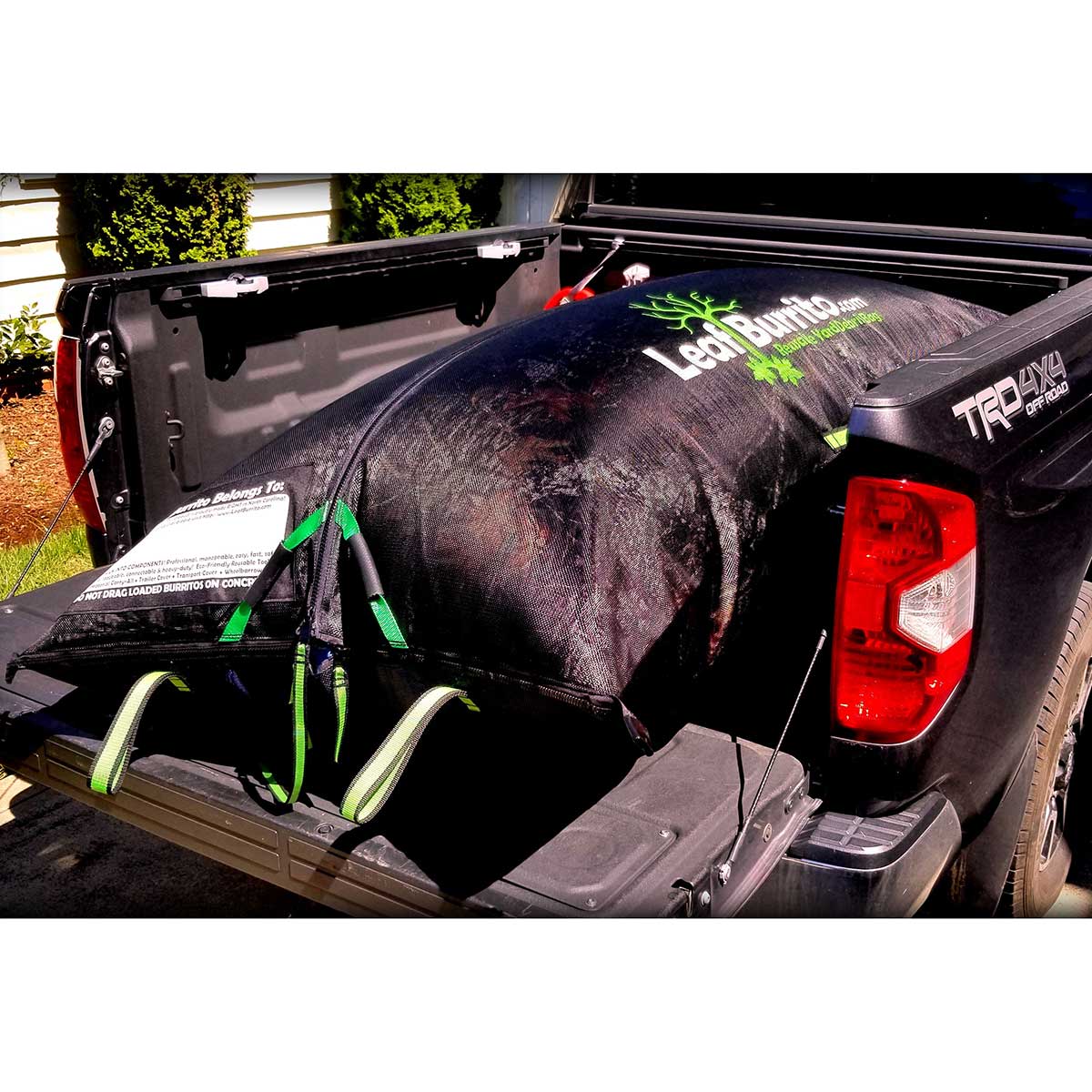 Full Custom Leaf Burrito Pack in the back of a truck